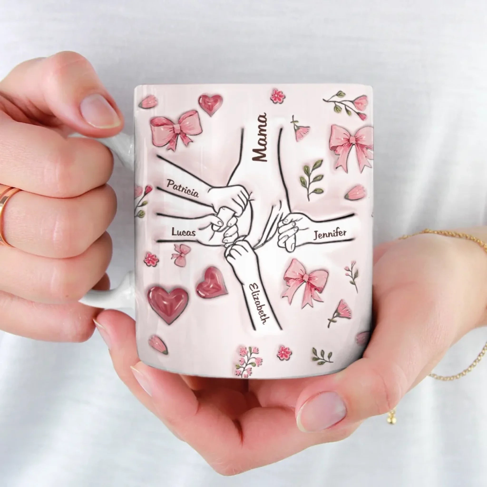 Hold My Hand, Hold My Heart - Family Personalized Custom 3D Inflated Effect Printed Mug - Mother's Day, Gift For Mom, Grandma