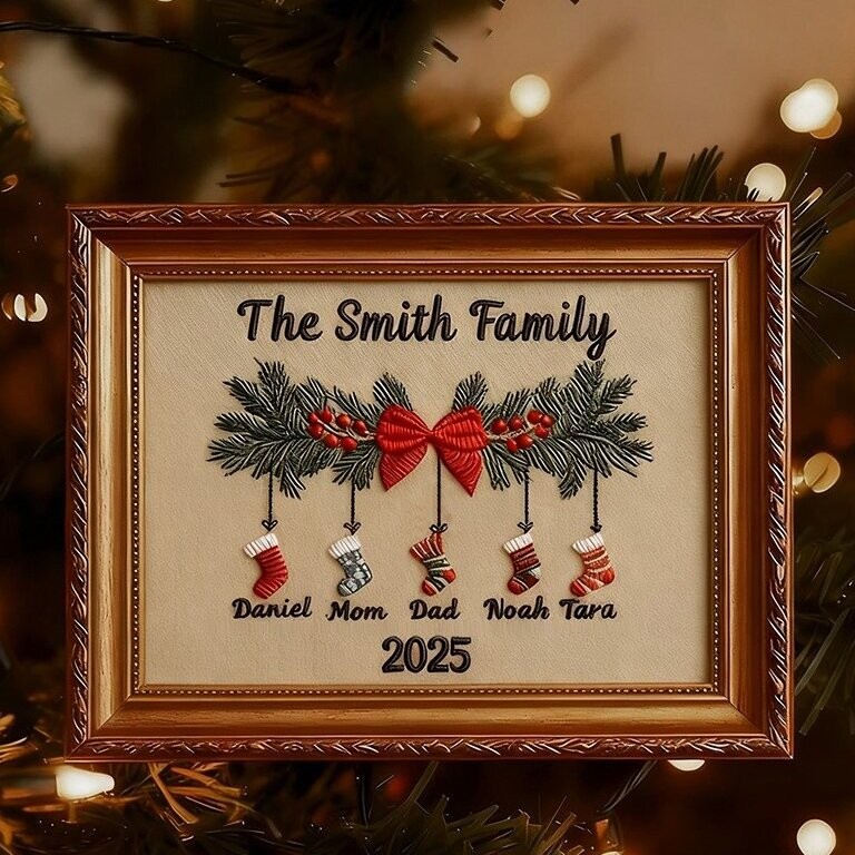 Personalized Embroidery Family Wood Frame Christmas Gift