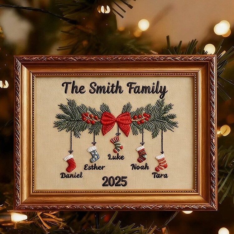 Personalized Embroidery Family Wood Frame Christmas Gift