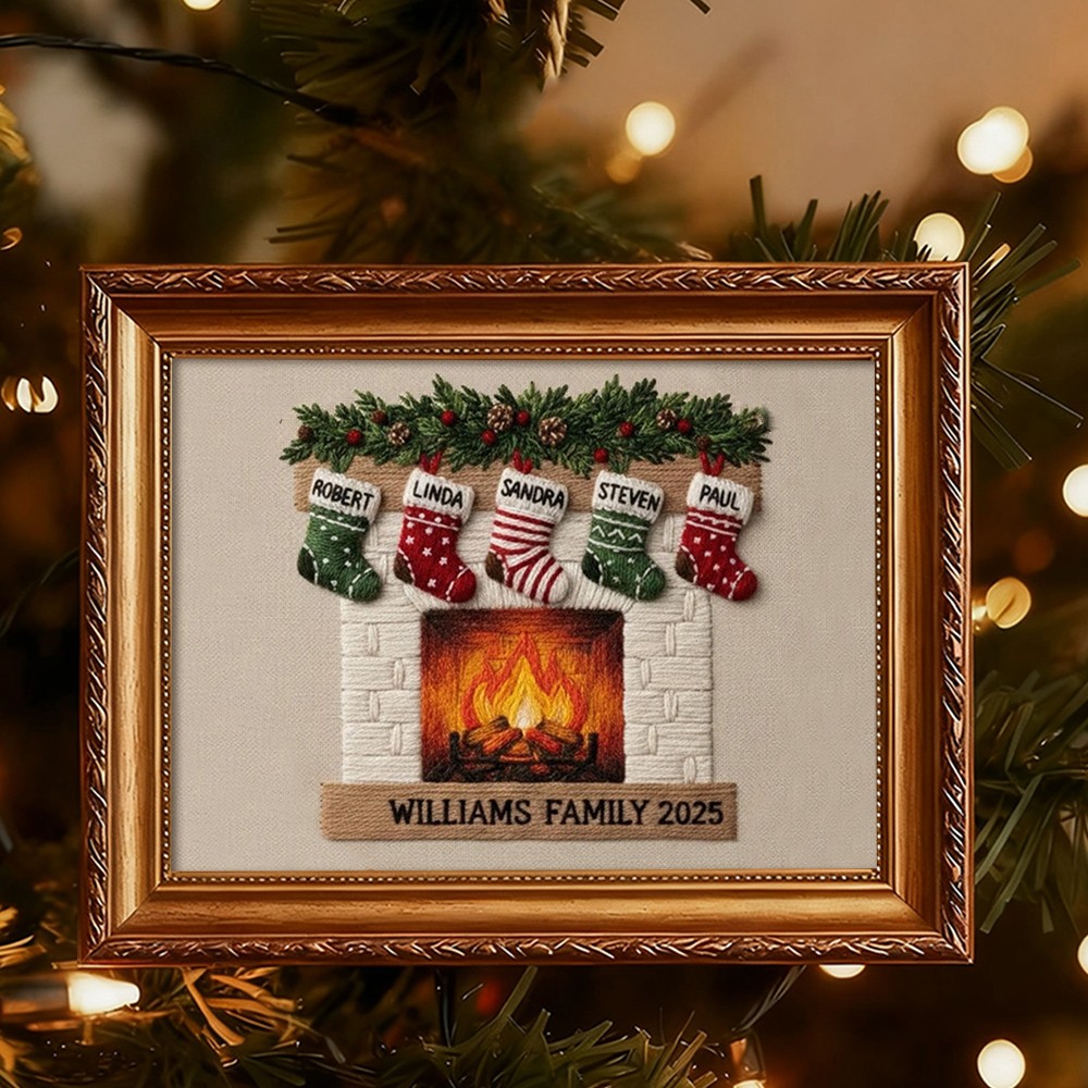 Personalized Embroidery Family Wood Frame Christmas Gift