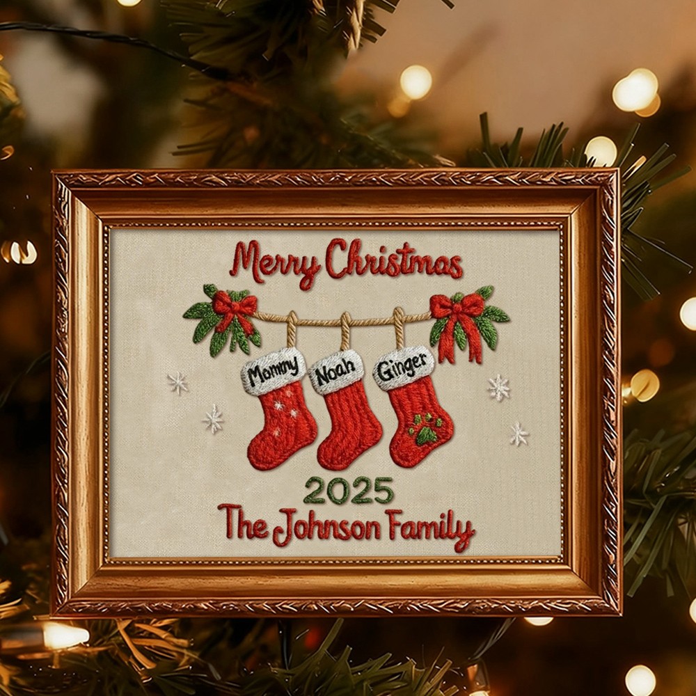 Personalized Embroidery Family Wood Frame Christmas Gift