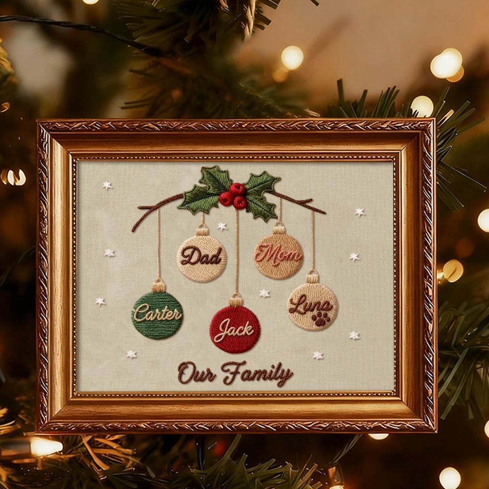 Personalized Embroidery Family Wood Frame Christmas Gift