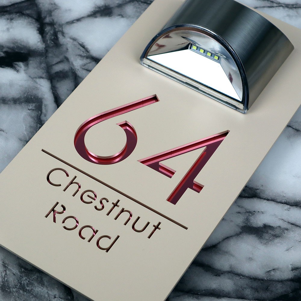 Modern Beige Mirror House Sign with Solar Light