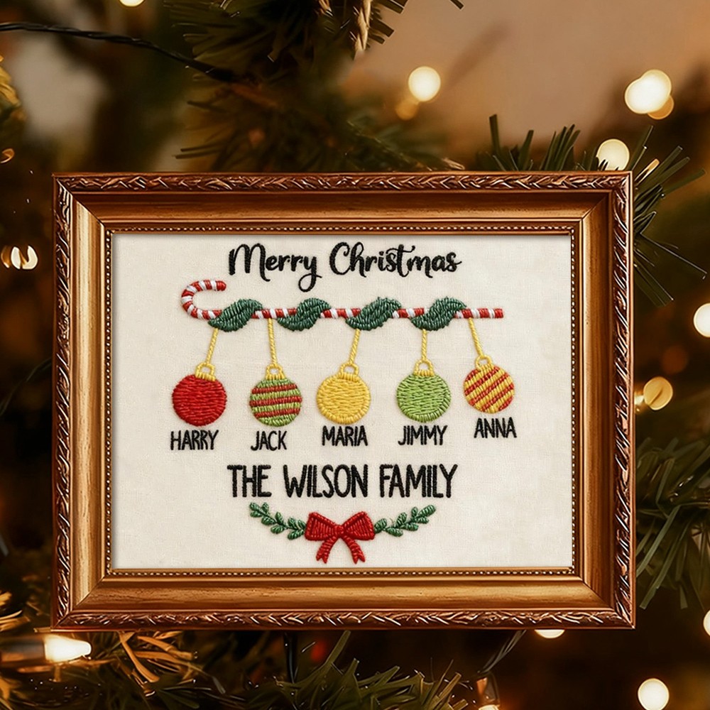 Personalized Embroidery Family Wood Frame Christmas Gift