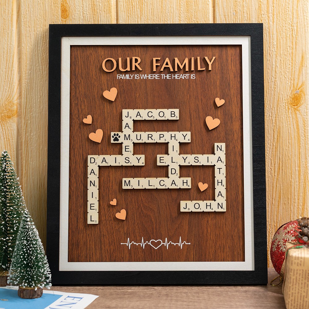 Custom Wooden Scrabble Family Name Puzzle Frame for Grandparent