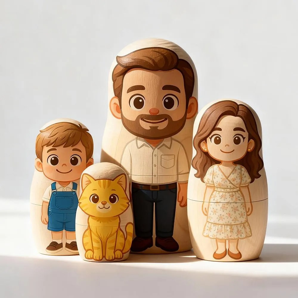Personalized Portrait Nesting Doll for Parents Kids Couples