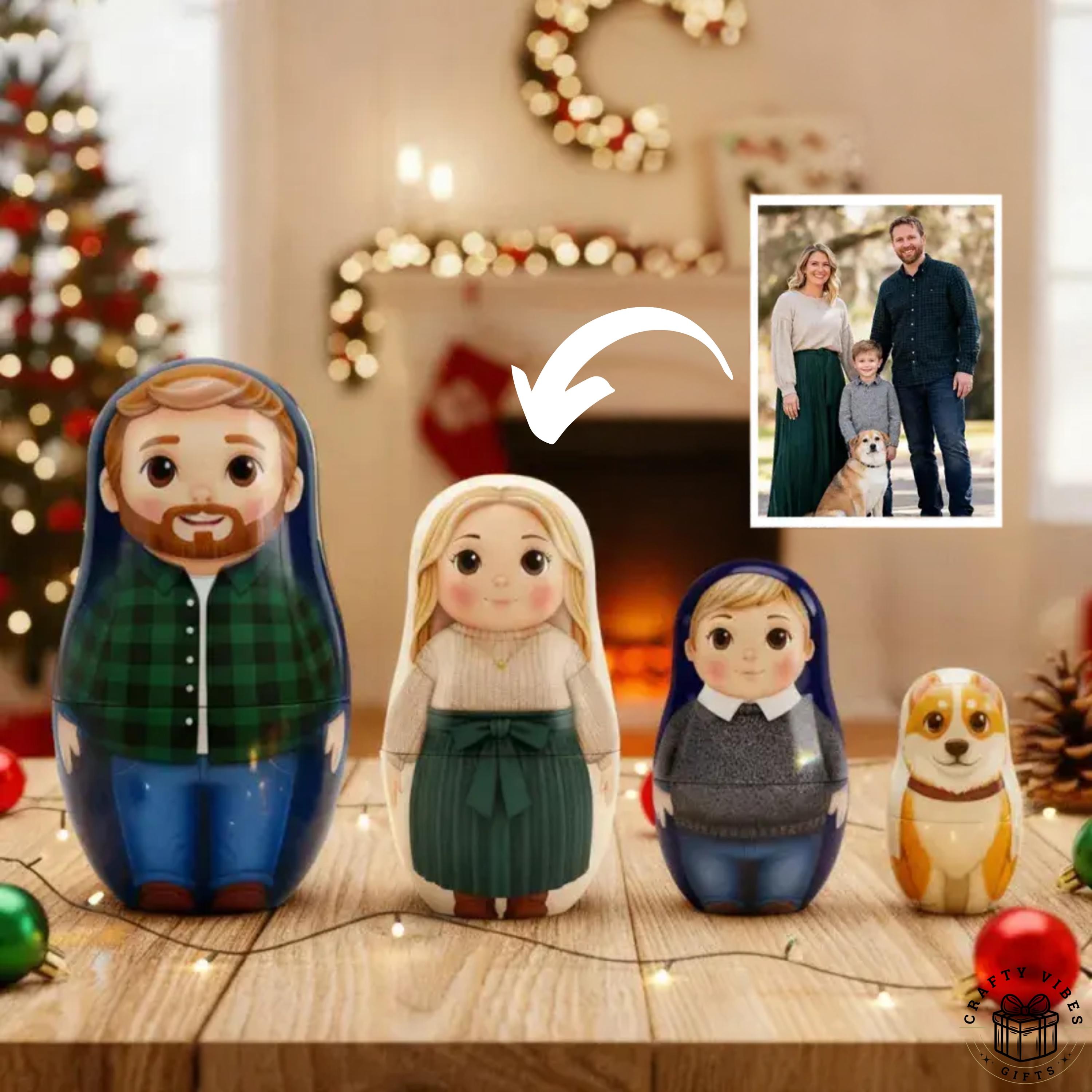 Personalized Portrait Nesting Doll for Parents Kids Couples