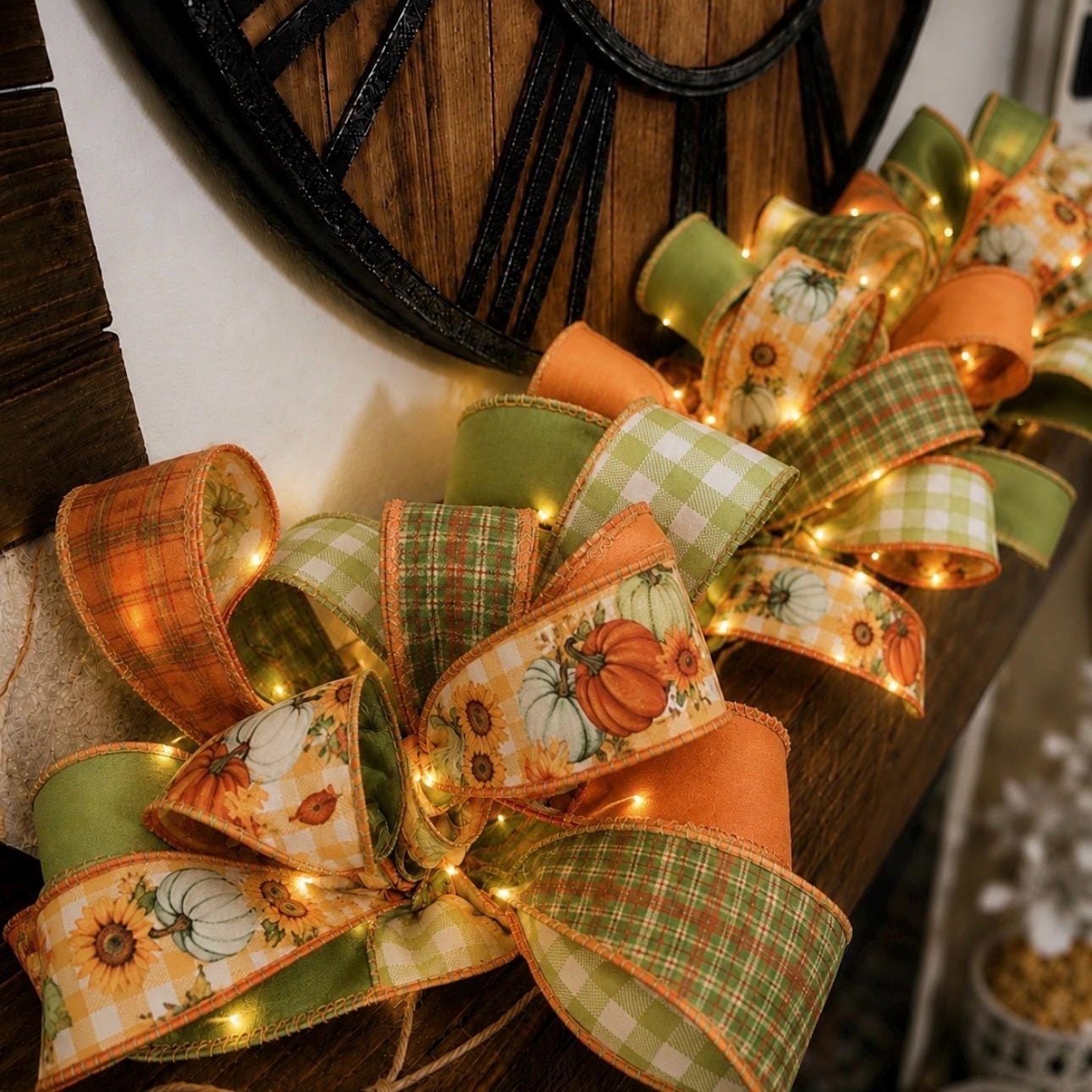 Handmade Fall Ribbon Garland with Pumpkins