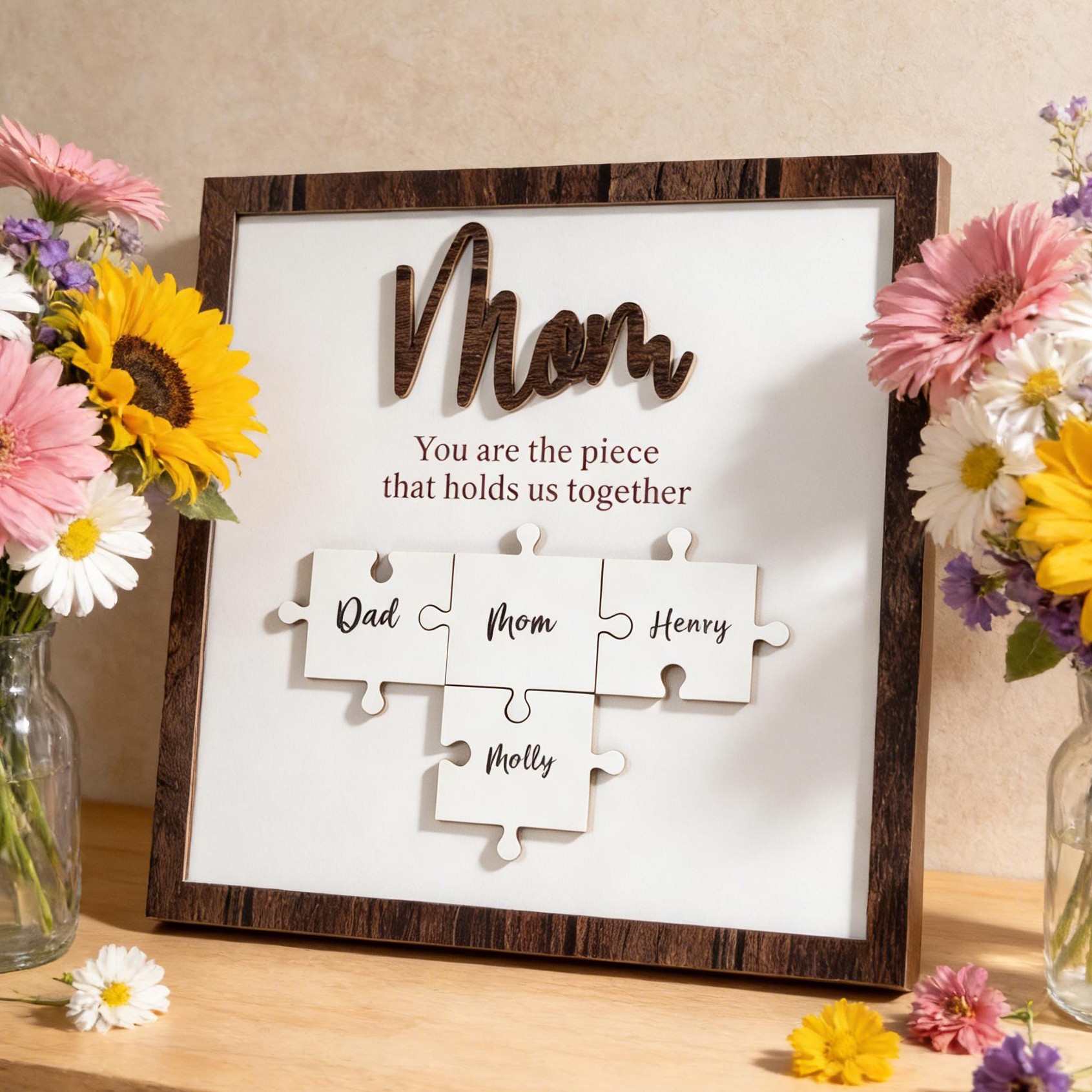Mom You Are The Piece That Holds Us Together Wooden Puzzle Piece Mother's Day Sign