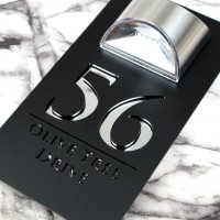 Modern Black Mirror House Sign with Solar Light