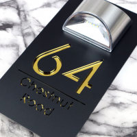 Modern Black Mirror House Sign with Solar Light