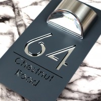 Modern Grey Mirror House Sign with Solar Light