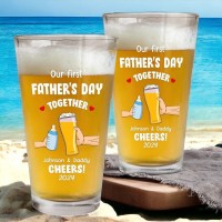 Our First Father's Day Personalized 16oz Print Beer Glass