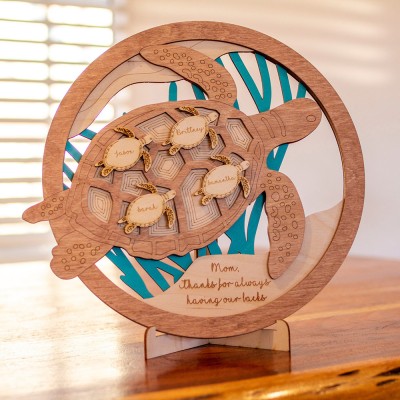 Personalized Hand-Painted Sea Turtle Family Wood Sign