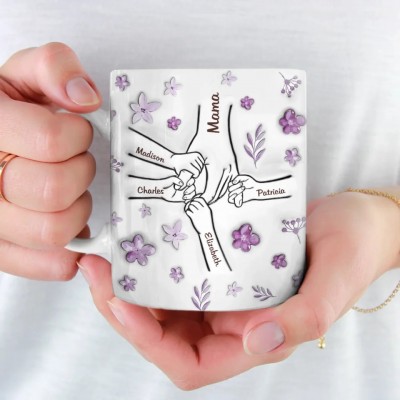 Hold My Hand, Hold My Heart - Family Personalized Custom 3D Inflated Effect Printed Mug - Mother's Day, Gift For Mom, Grandma