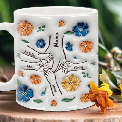 Hold My Hand, Hold My Heart - Family Personalized Custom 3D Inflated Effect Printed Mug - Mother's Day, Gift For Mom, Grandma
