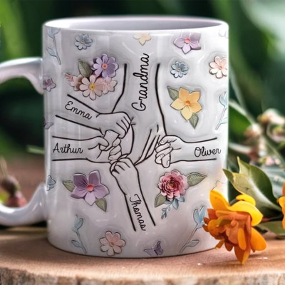Hold My Hand, Hold My Heart - Family Personalized Custom 3D Inflated Effect Printed Mug - Mother's Day, Gift For Mom, Grandma