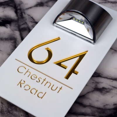 Modern White Mirror House Sign with Solar Light