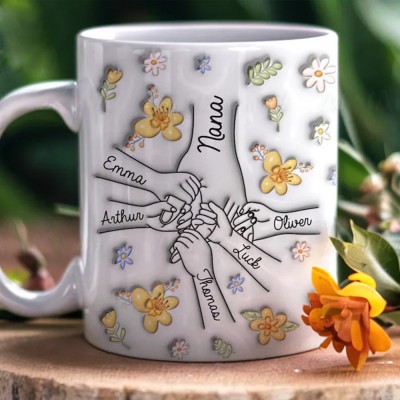 Hold My Hand, Hold My Heart - Family Personalized Custom 3D Inflated Effect Printed Mug - Mother's Day, Gift For Mom, Grandma