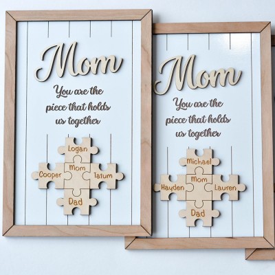 Mom You Are The Piece That Holds Us Together Wooden Puzzle Piece Mother's Day Sign