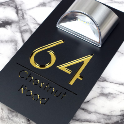 Modern Black Mirror House Sign with Solar Light