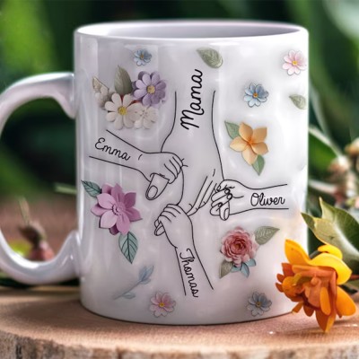 Hold My Hand, Hold My Heart - Family Personalized Custom 3D Inflated Effect Printed Mug - Mother's Day, Gift For Mom, Grandma
