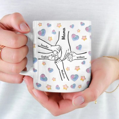 Hold My Hand, Hold My Heart - Family Personalized Custom 3D Inflated Effect Printed Mug - Mother's Day, Gift For Mom, Grandma