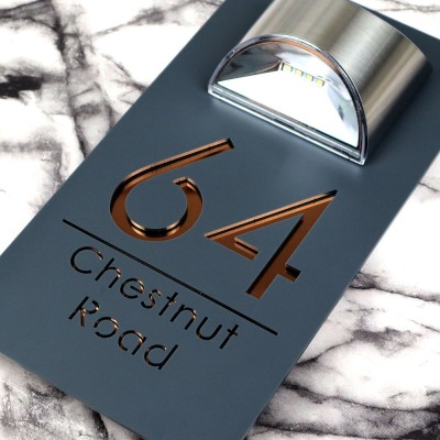 Modern Grey Mirror House Sign with Solar Light