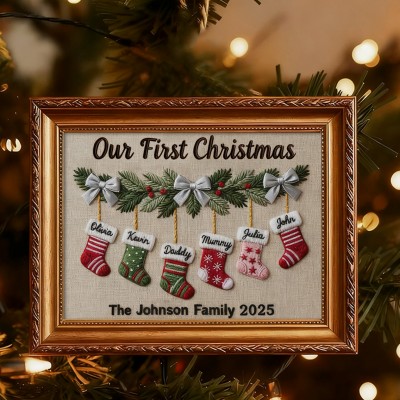 Personalized Embroidery Family Wood Frame Christmas Gift