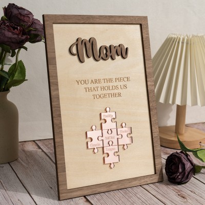 Mom You Are The Piece That Holds Us Together Wooden Puzzle Piece Mother's Day Sign