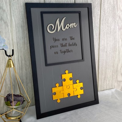 [New Arrival]Mom You Are The Piece That Holds Us Together Wooden Puzzle Piece Mother's Day Sign