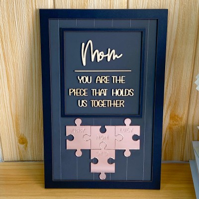 [New Arrival]Mom You Are The Piece That Holds Us Together Wooden Puzzle Piece Mother's Day Sign