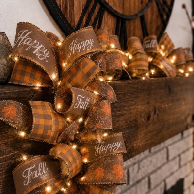 Handmade Fall Ribbon Garland with Lights