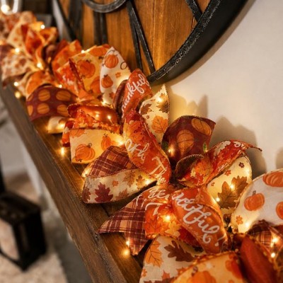 Handmade Fall Ribbon Garland with Lights