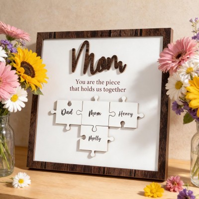 Mom You Are The Piece That Holds Us Together Wooden Puzzle Piece Mother's Day Sign