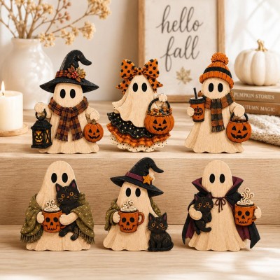Custom Ghost Halloween Wooden Block